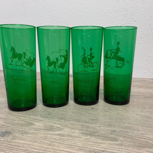 Vintage Anchor Hocking 14 Oz, 6.5" Tall Green Tom collins "Buggy" Glasses - Picture 7 of 7